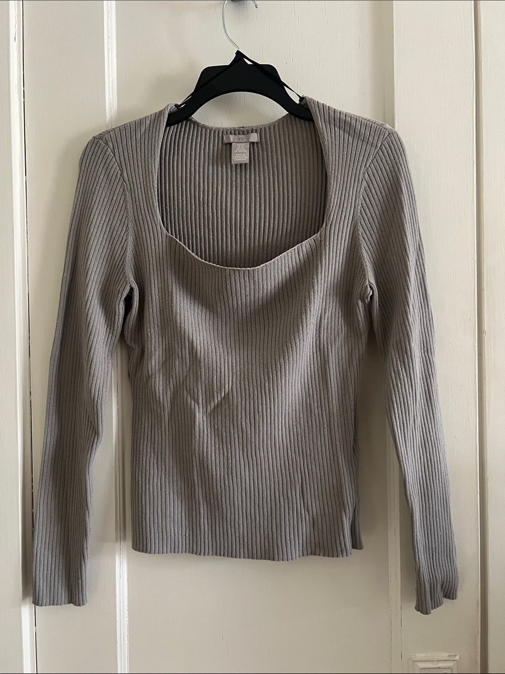 Ribbed Long Sleeve Square Neck Top